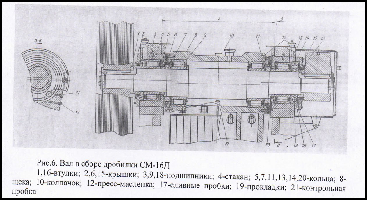 Чертеж дробилки с подшипниковыми узлами